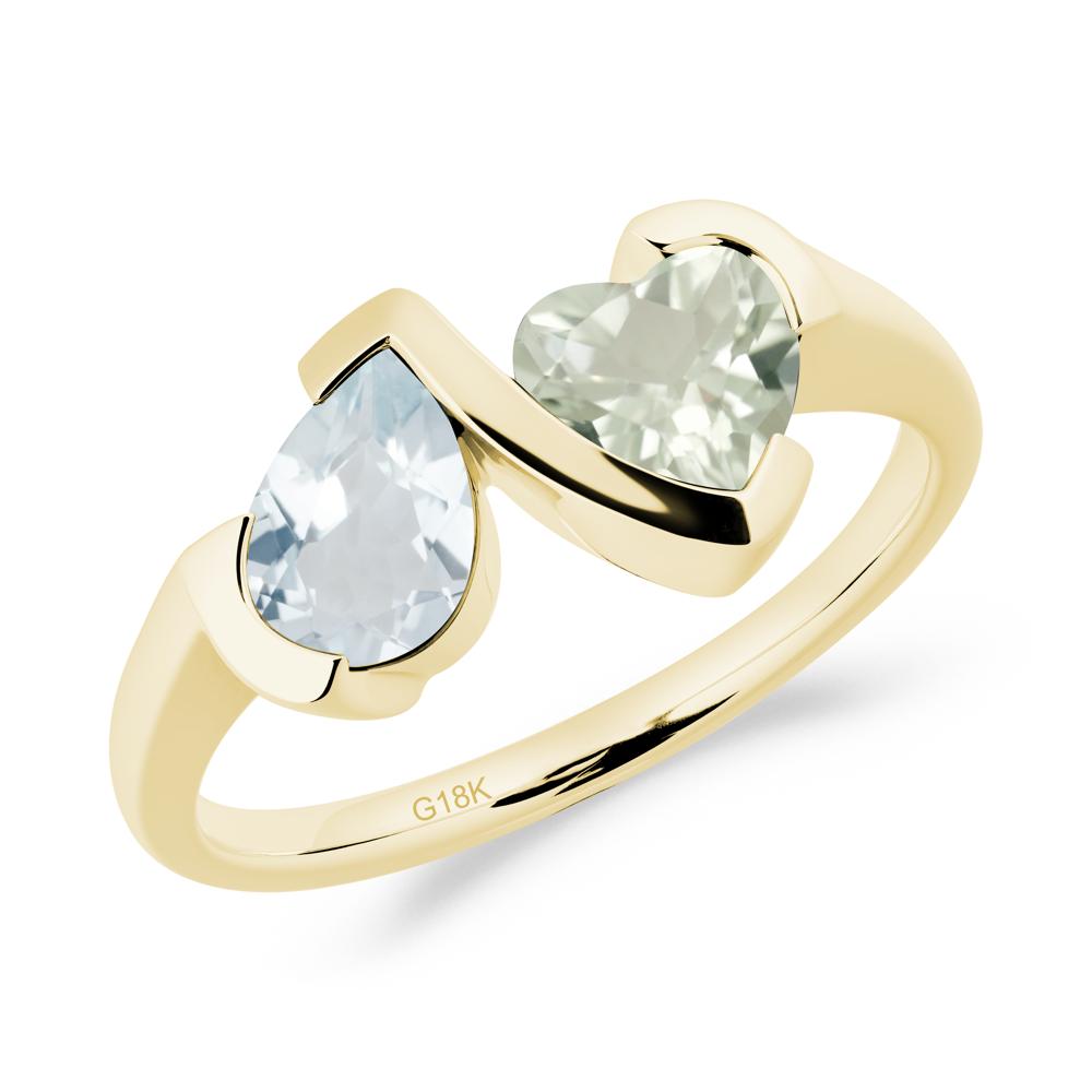 Bezel Set Aquamarine and Green Amethyst Toi Et Moi Ring - LUO Jewelry #metal_18k yellow gold