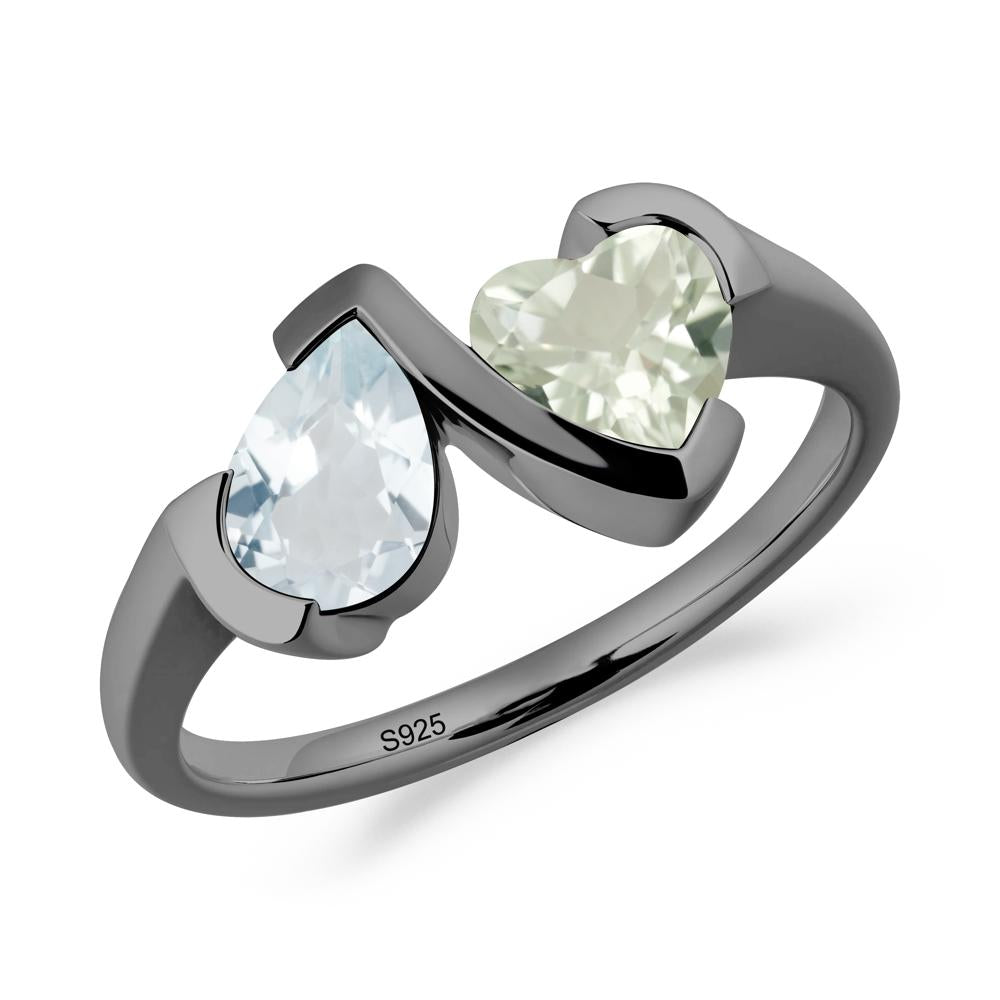 Bezel Set Aquamarine and Green Amethyst Toi Et Moi Ring - LUO Jewelry #metal_black finish sterling silver