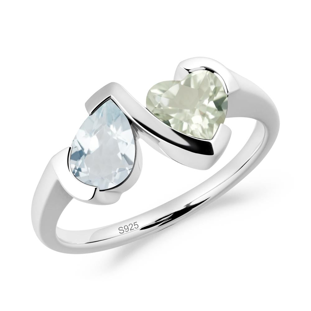 Bezel Set Aquamarine and Green Amethyst Toi Et Moi Ring - LUO Jewelry #metal_sterling silver