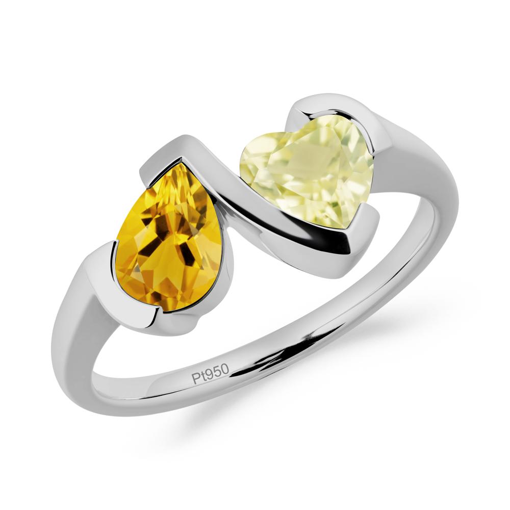 Heart and Pear Citrine and Lemon Quartz Two Stone Ring - LUO Jewelry #metal_platinum