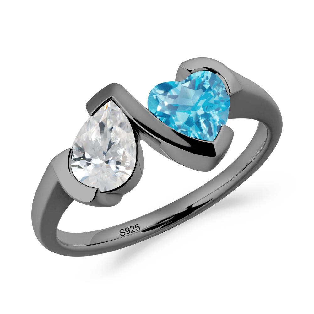 Bezel Set Cubic Zirconia and Swiss Blue Topaz Toi Et Moi Ring - LUO Jewelry #metal_black finish sterling silver