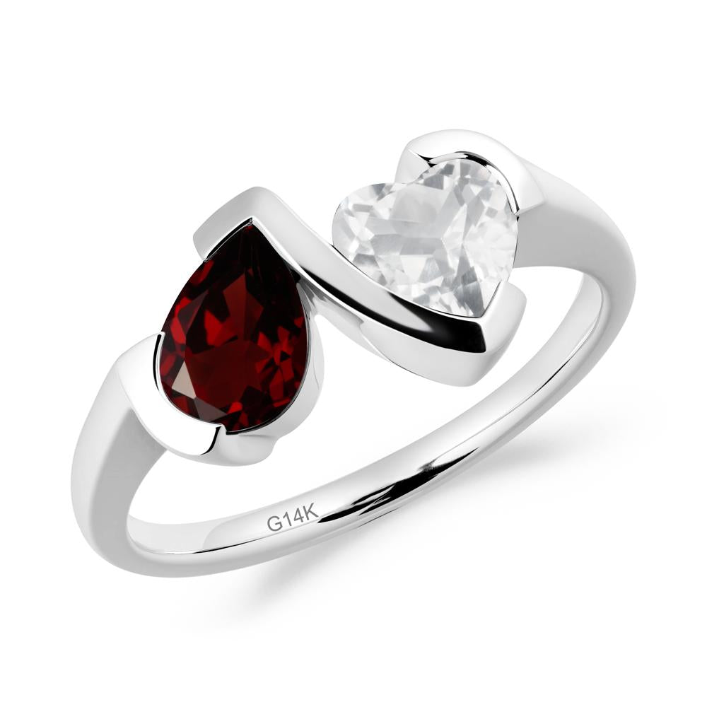 Bezel Set Garnet and White Topaz Toi Et Moi Ring - LUO Jewelry #metal_14k white gold
