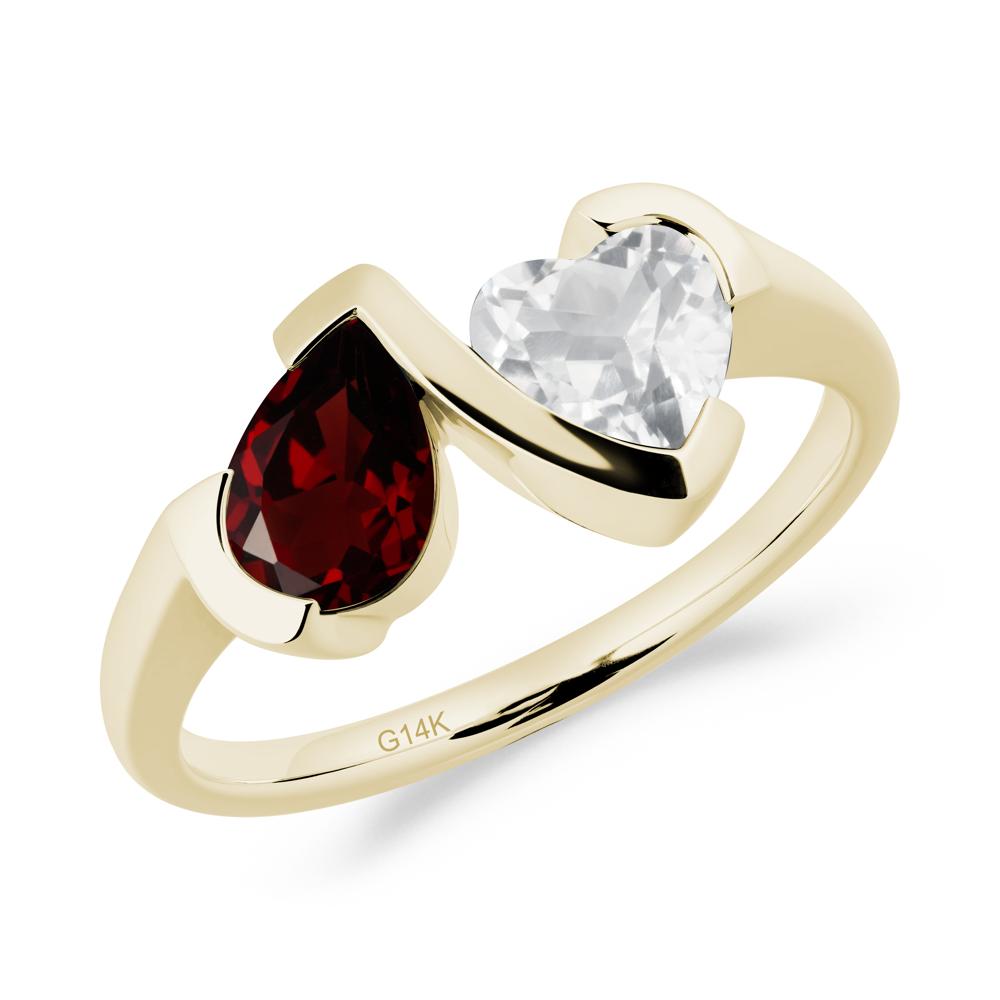 Bezel Set Garnet and White Topaz Toi Et Moi Ring - LUO Jewelry #metal_14k yellow gold