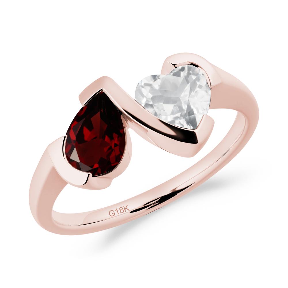 Bezel Set Garnet and White Topaz Toi Et Moi Ring - LUO Jewelry #metal_18k rose gold