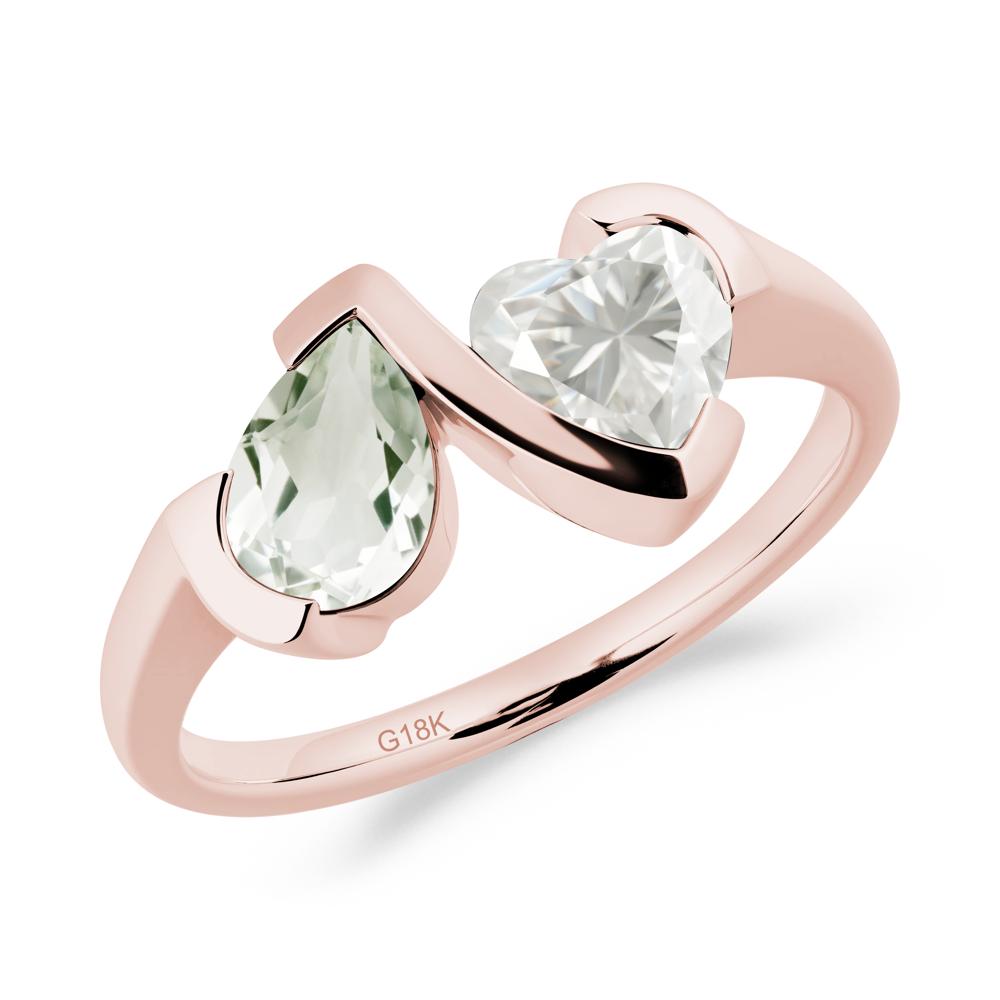 Heart and Pear Green Amethyst and Moissanite Two Stone Ring - LUO Jewelry #metal_18k rose gold