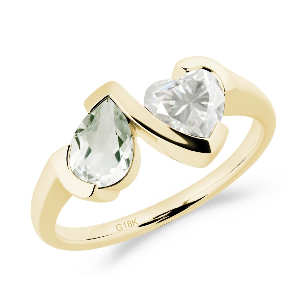 Heart and Pear Green Amethyst and Moissanite Two Stone Ring - LUO Jewelry #metal_18k yellow gold