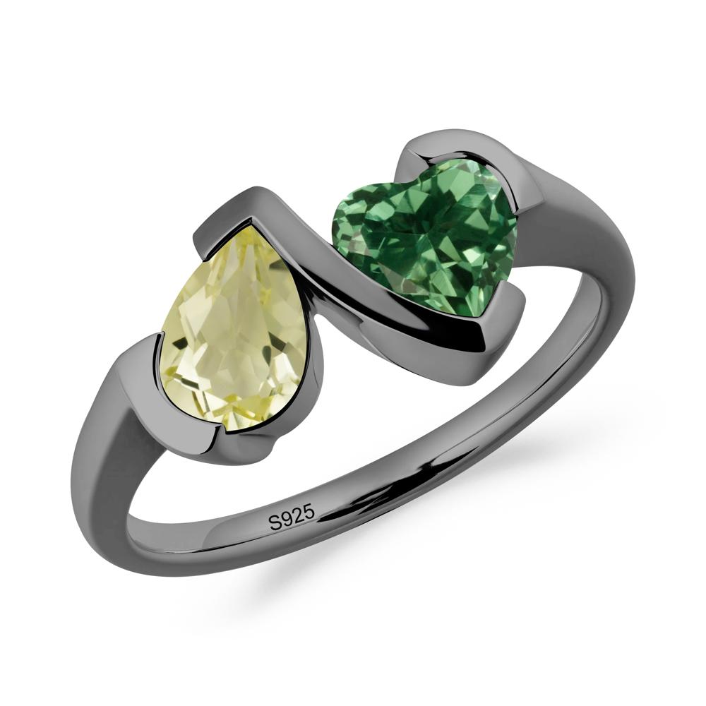 Bezel Set Lemon Quartz and Green Sapphire Toi Et Moi Ring - LUO Jewelry #metal_black finish sterling silver