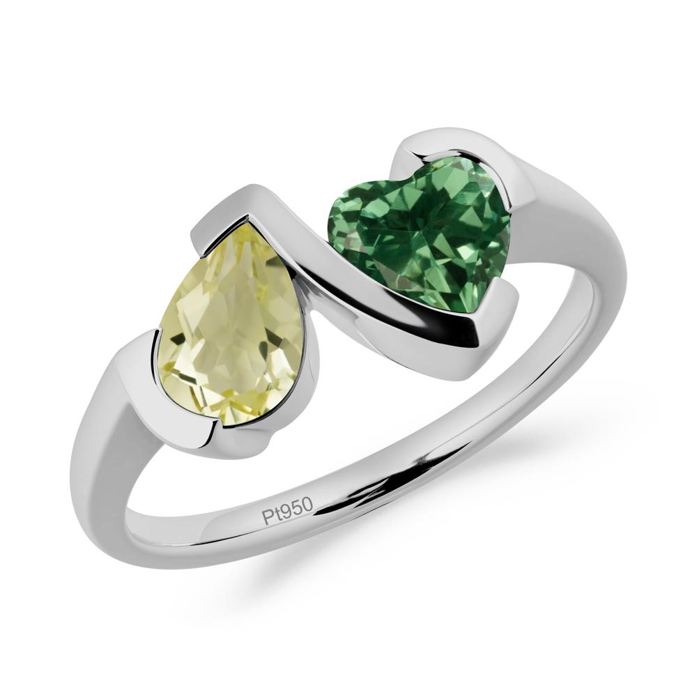 Bezel Set Lemon Quartz and Green Sapphire Toi Et Moi Ring - LUO Jewelry #metal_platinum