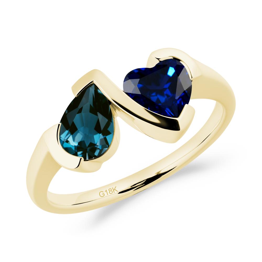 Heart and Pear London Blue Topaz and Sapphire Two Stone Ring - LUO Jewelry #metal_18k yellow gold