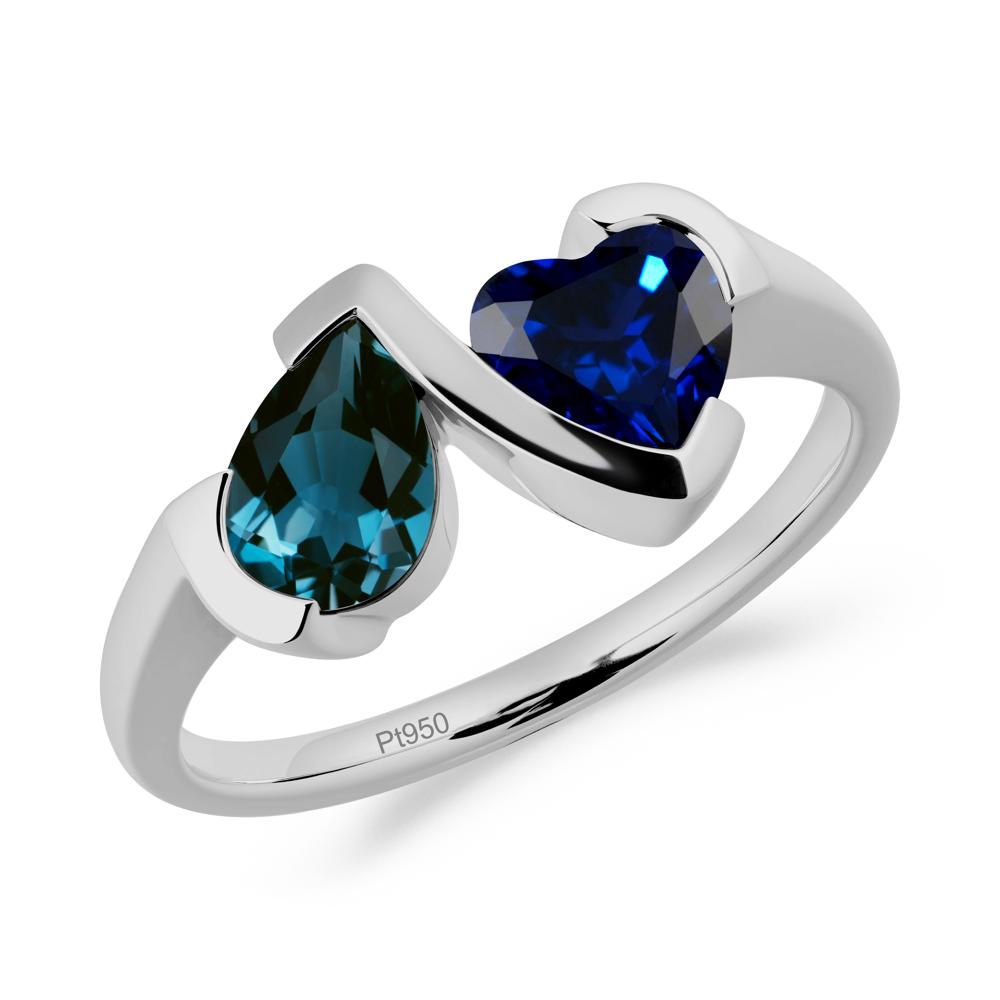 Heart and Pear London Blue Topaz and Sapphire Two Stone Ring - LUO Jewelry #metal_platinum