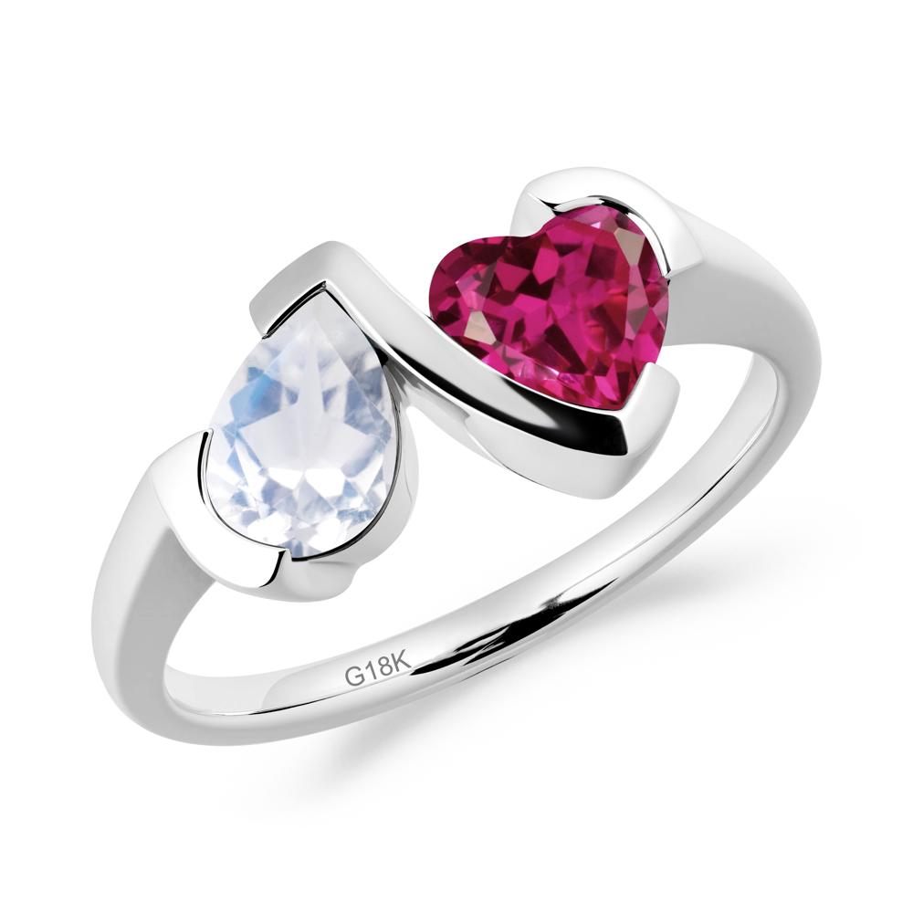 Bezel Set Moonstone and Ruby Toi Et Moi Ring - LUO Jewelry #metal_18k white gold
