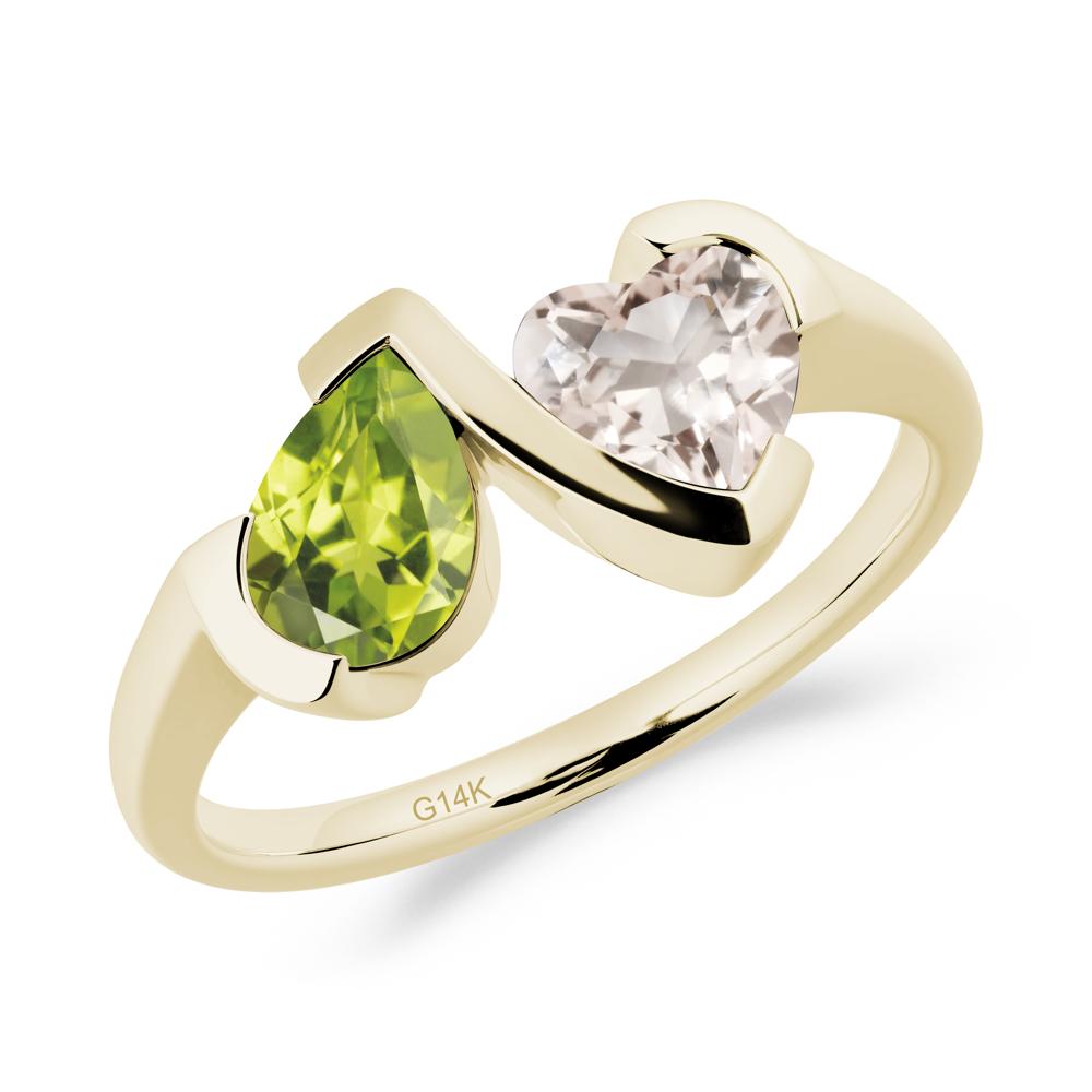 Bezel Set Peridot and Morganite Toi Et Moi Ring - LUO Jewelry #metal_14k yellow gold