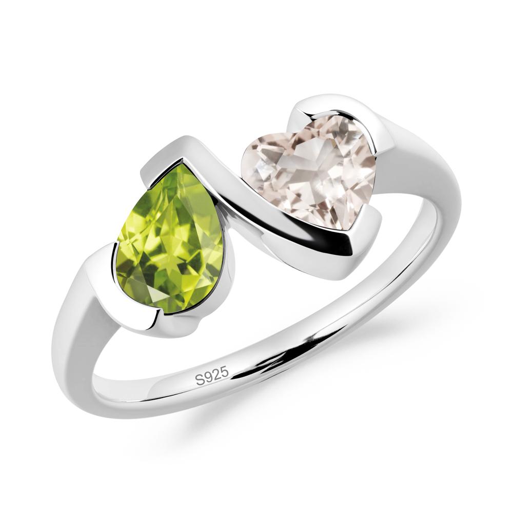 Bezel Set Peridot and Morganite Toi Et Moi Ring - LUO Jewelry #metal_sterling silver