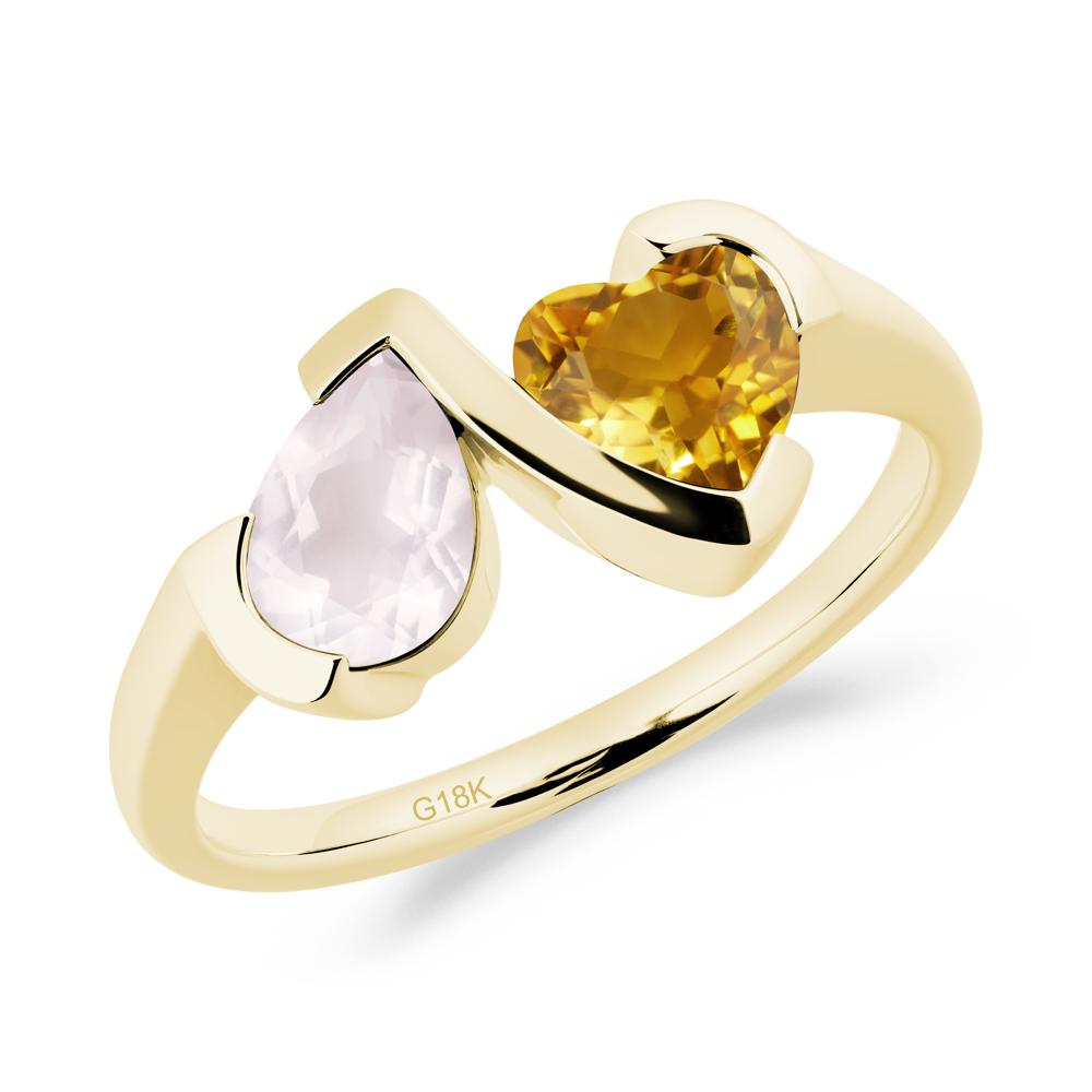 Bezel Set Rose Quartz and Citrine Toi Et Moi Ring - LUO Jewelry #metal_18k yellow gold