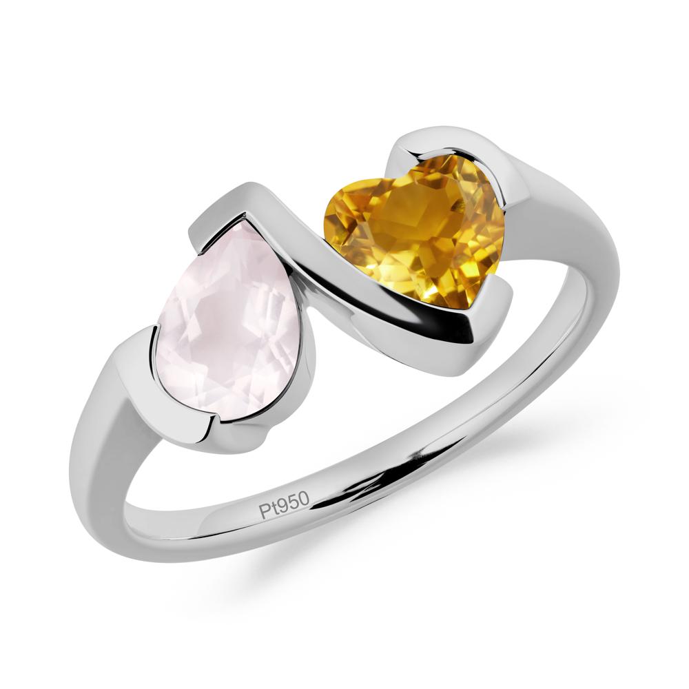 Bezel Set Rose Quartz and Citrine Toi Et Moi Ring - LUO Jewelry #metal_platinum