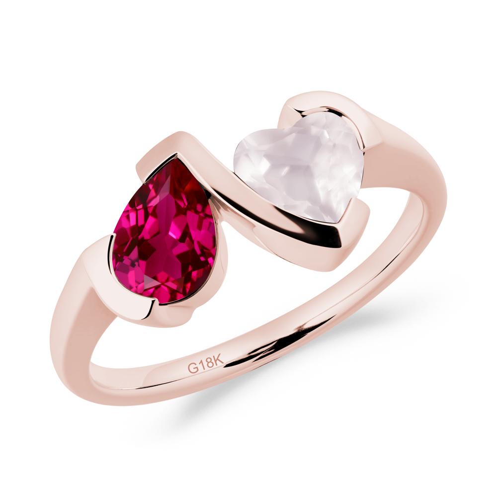Bezel Set Ruby and Rose Quartz Toi Et Moi Ring - LUO Jewelry #metal_18k rose gold