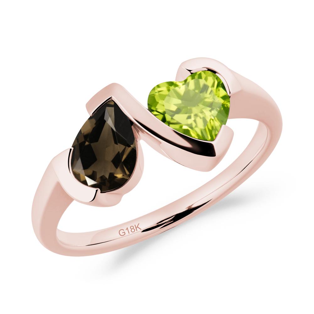 Bezel Set Smoky Quartz and Peridot Toi Et Moi Ring - LUO Jewelry #metal_18k rose gold