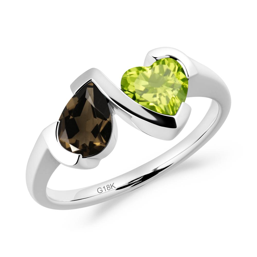 Bezel Set Smoky Quartz and Peridot Toi Et Moi Ring - LUO Jewelry #metal_18k white gold