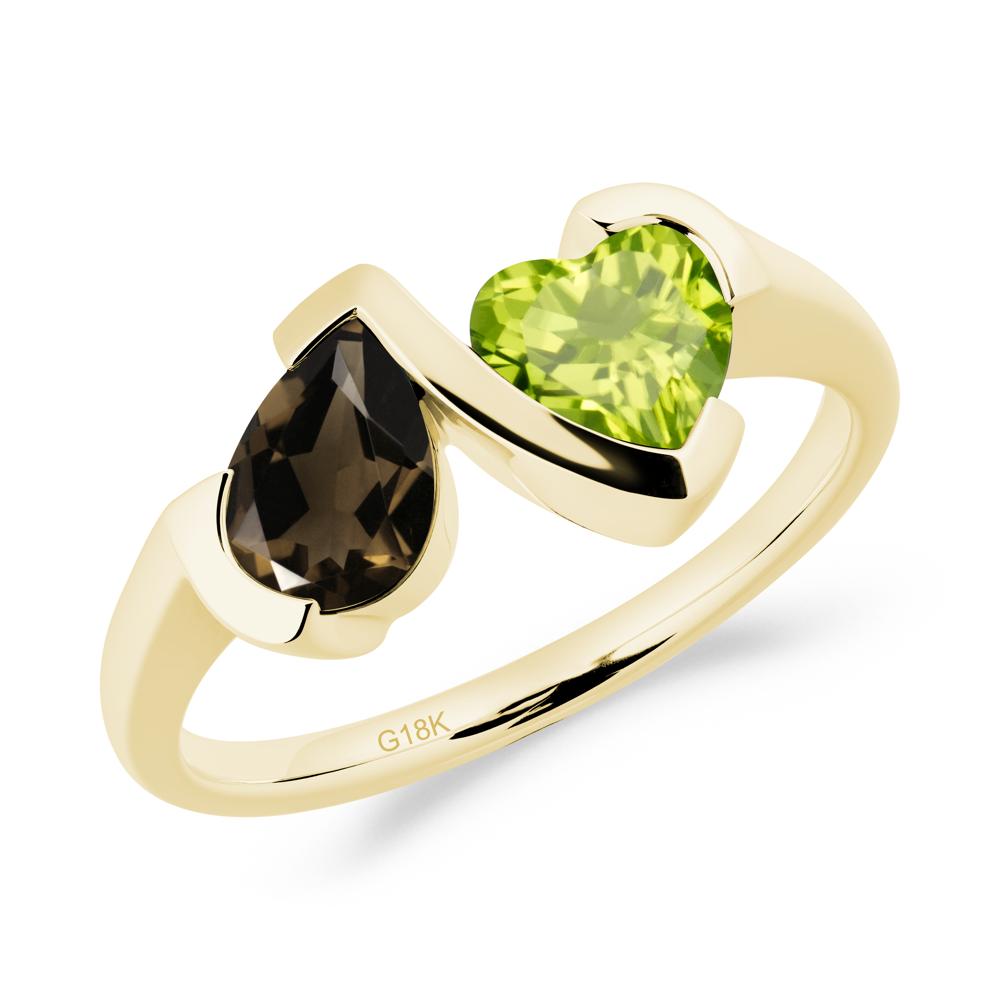 Bezel Set Smoky Quartz and Peridot Toi Et Moi Ring - LUO Jewelry #metal_18k yellow gold
