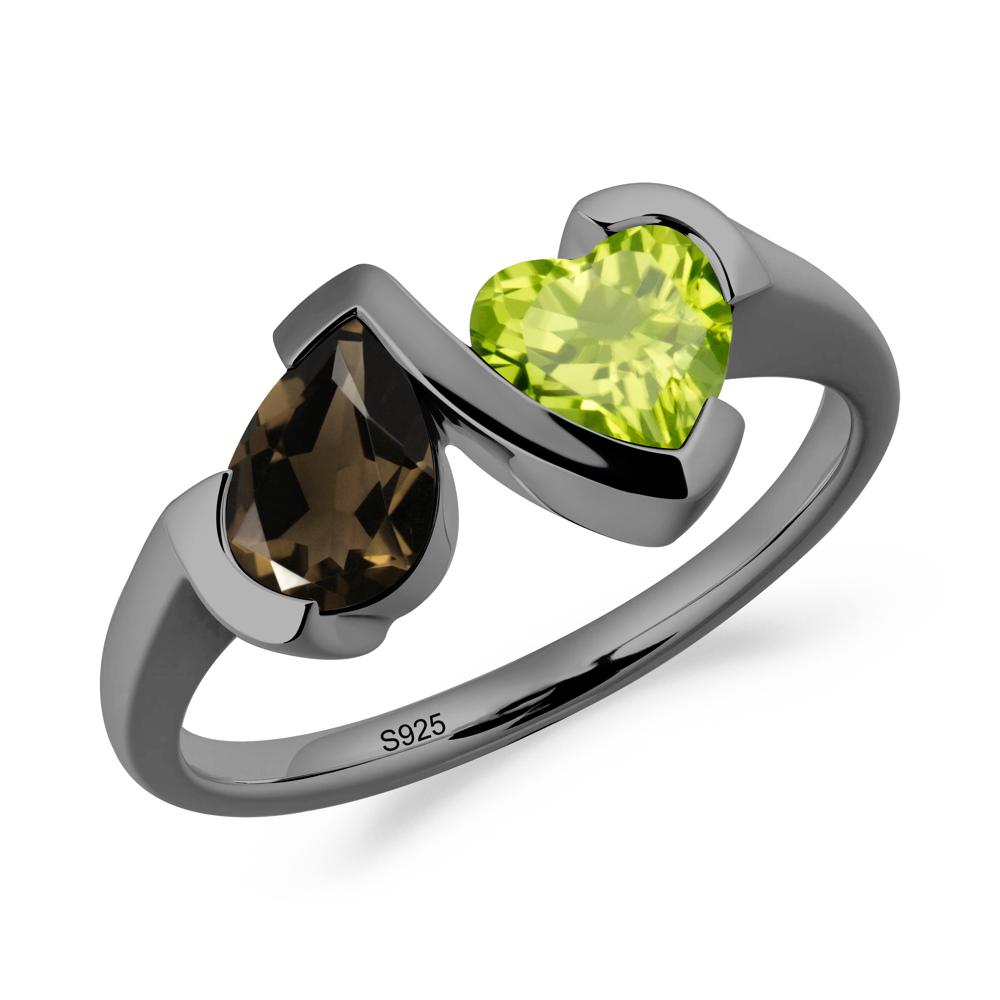 Bezel Set Smoky Quartz and Peridot Toi Et Moi Ring - LUO Jewelry #metal_black finish sterling silver