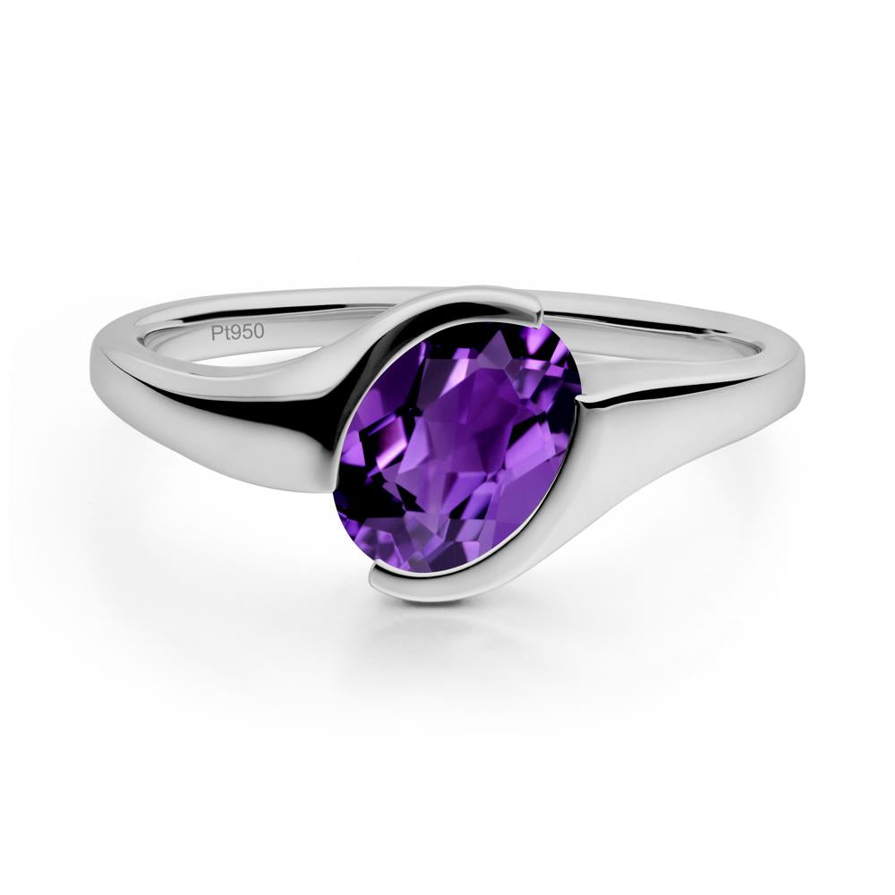Oval Cut Amethyst Solitaire Bypass Ring - LUO Jewelry #metal_platinum