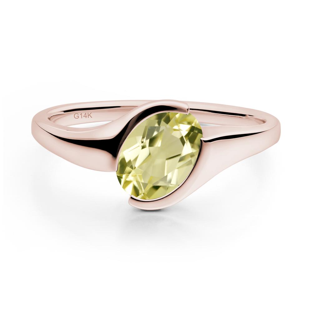 Oval Cut Lemon Quartz Solitaire Bypass Ring - LUO Jewelry #metal_14k rose gold