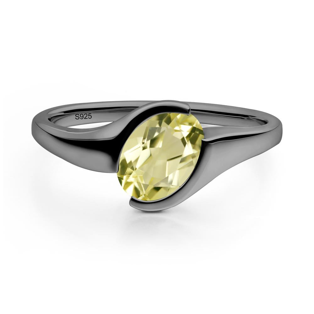 Oval Cut Lemon Quartz Solitaire Bypass Ring - LUO Jewelry #metal_black finish sterling silver