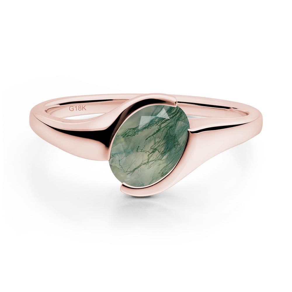 Oval Cut Moss Agate Solitaire Bypass Ring | LUO