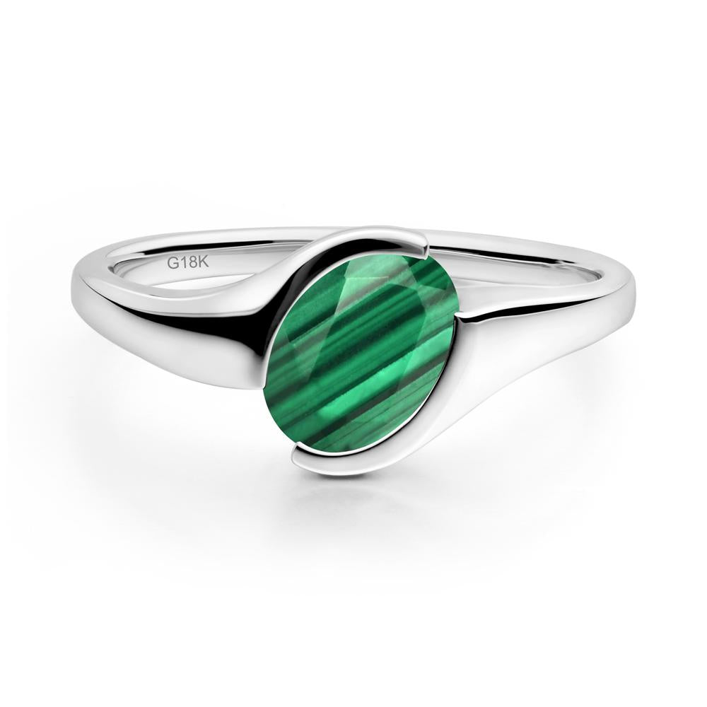 Oval Cut Malachite Solitaire Bypass Ring - LUO Jewelry #metal_18k white gold