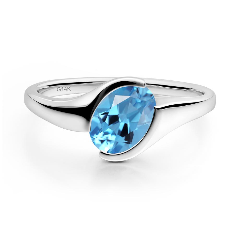 Oval Cut Swiss Blue Topaz Solitaire Bypass Ring - LUO Jewelry #metal_14k white gold
