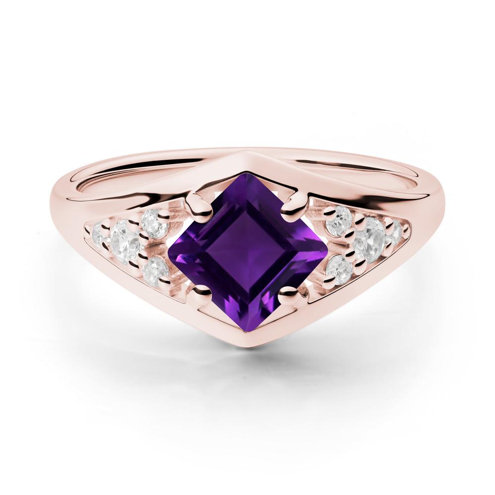 Princess Cut Amethyst Cluster Ring - LUO Jewelry #metal_18k rose gold