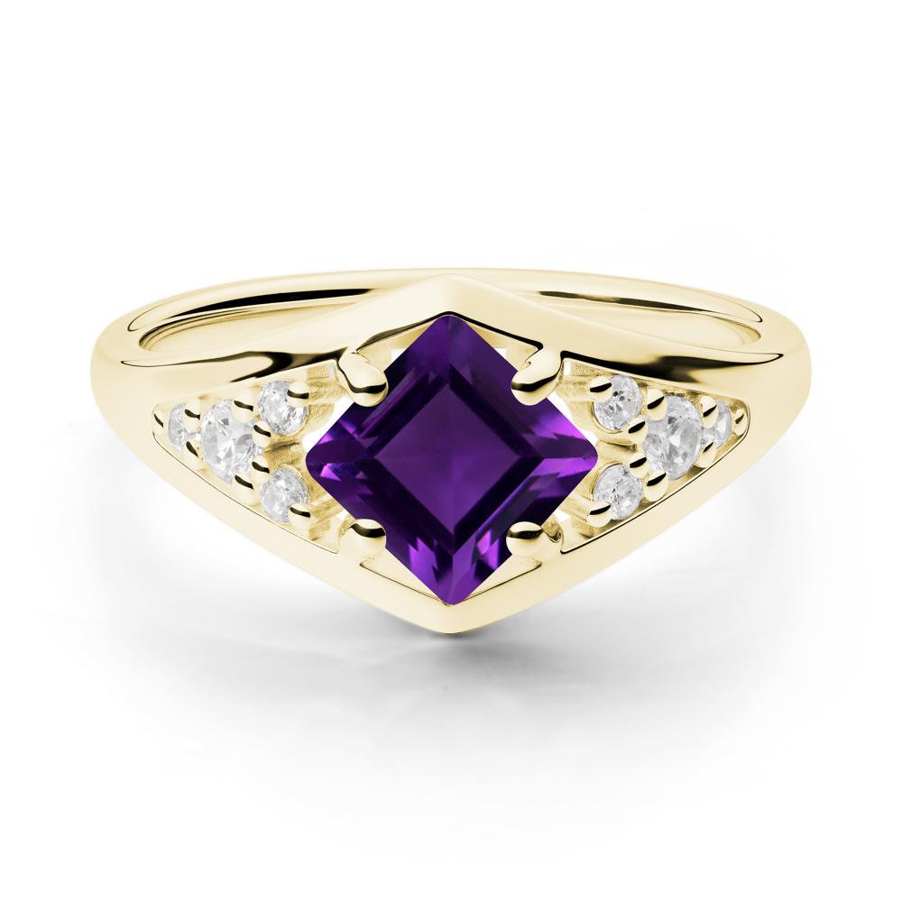 Princess Cut Amethyst Cluster Ring - LUO Jewelry #metal_18k yellow gold