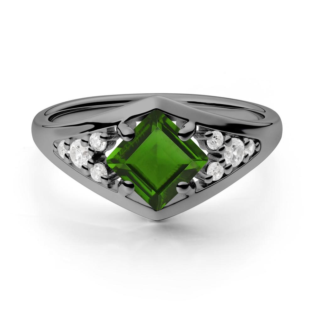 Geometric Princess Cut Diopside Ring - LUO Jewelry #metal_black finish sterling silver