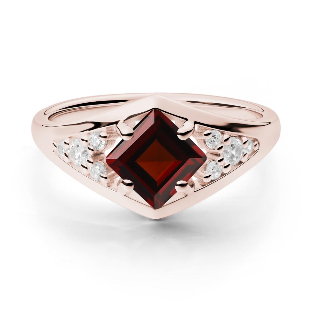 Princess Cut Garnet Cluster Ring - LUO Jewelry #metal_14k rose gold