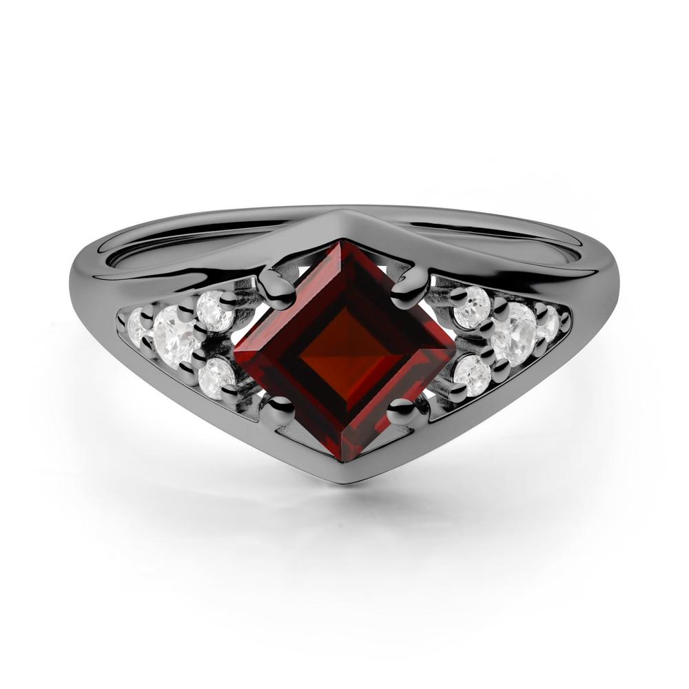 Princess Cut Garnet Cluster Ring - LUO Jewelry #metal_black finish sterling silver