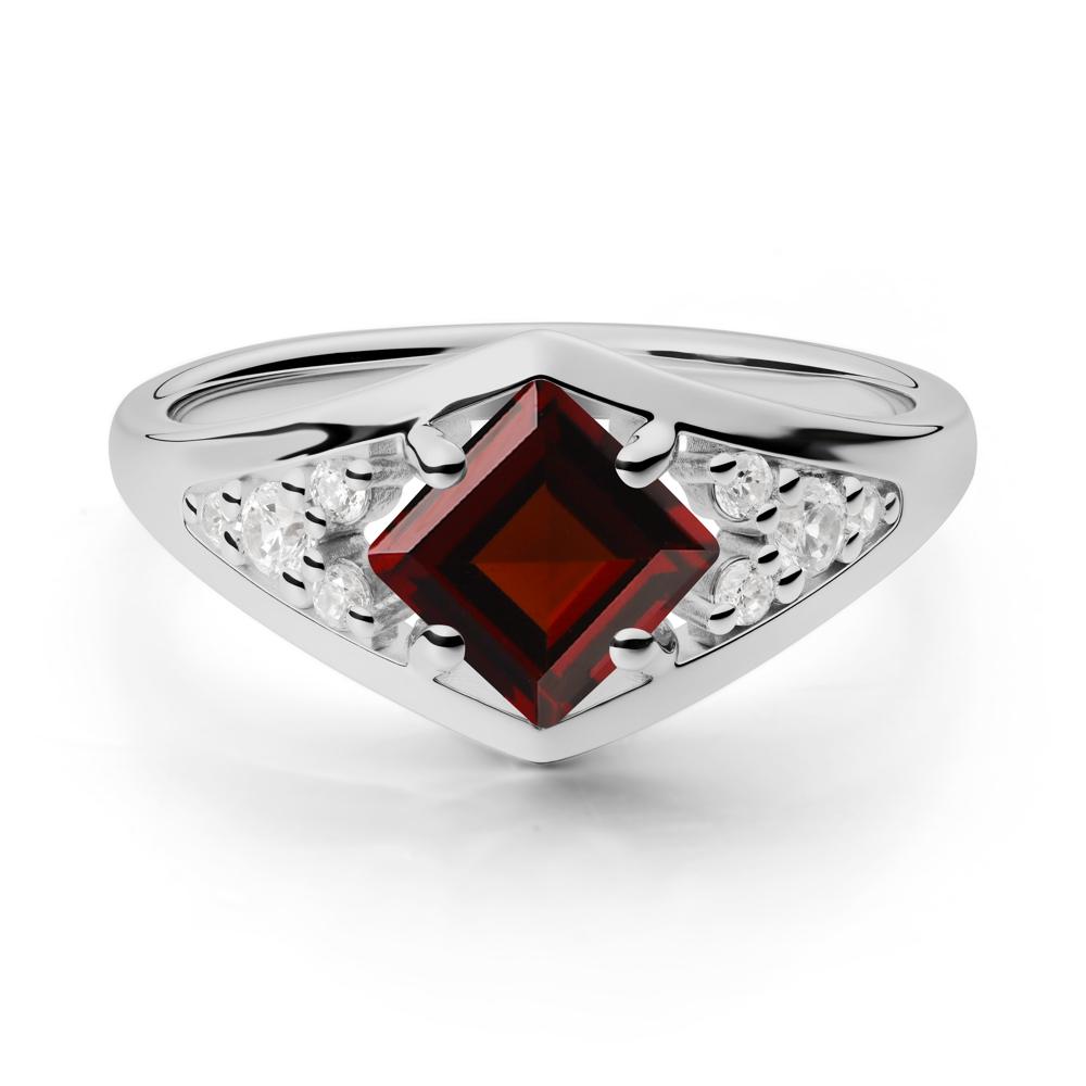 Princess Cut Garnet Cluster Ring - LUO Jewelry #metal_platinum