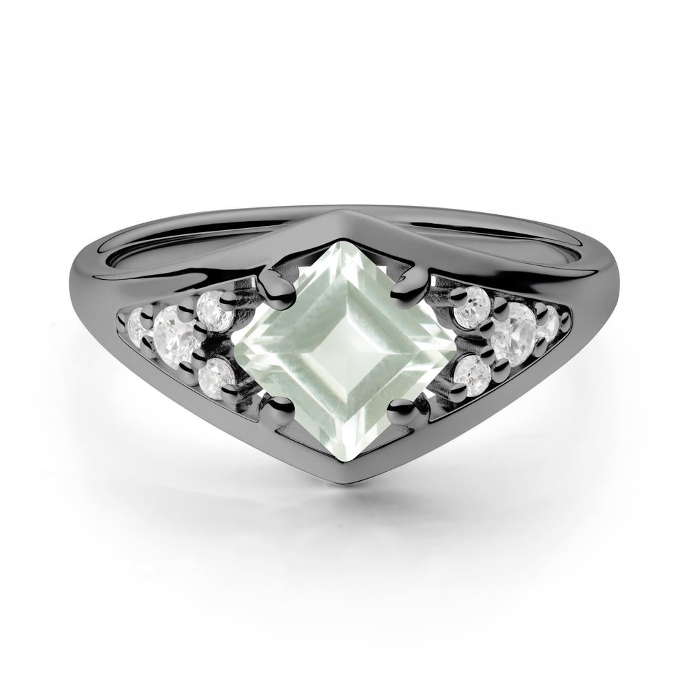 Geometric Princess Cut Green Amethyst Ring - LUO Jewelry #metal_black finish sterling silver