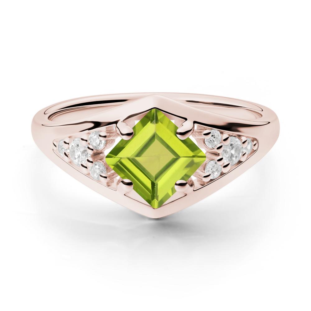Geometric Princess Cut Peridot Ring - LUO Jewelry #metal_14k rose gold