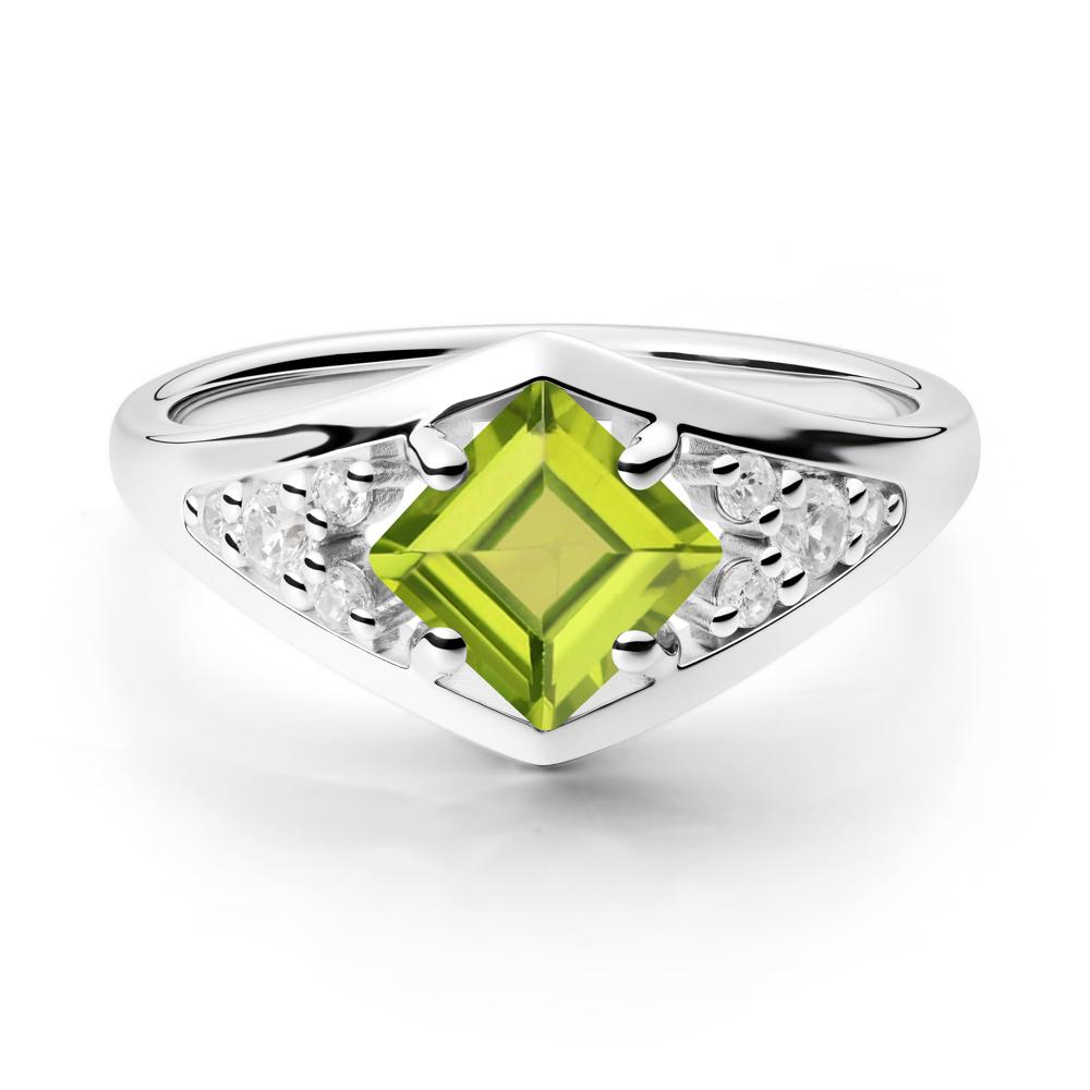 Geometric Princess Cut Peridot Ring - LUO Jewelry #metal_14k white gold