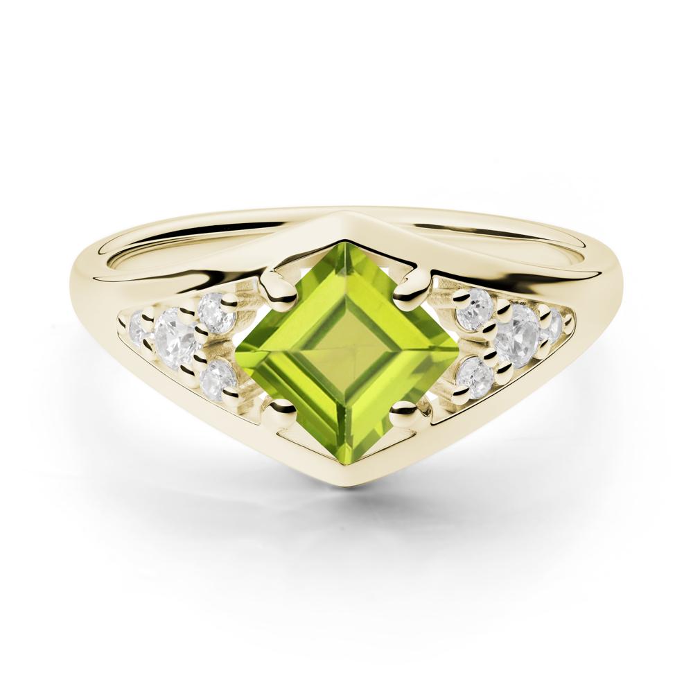 Geometric Princess Cut Peridot Ring - LUO Jewelry #metal_14k yellow gold