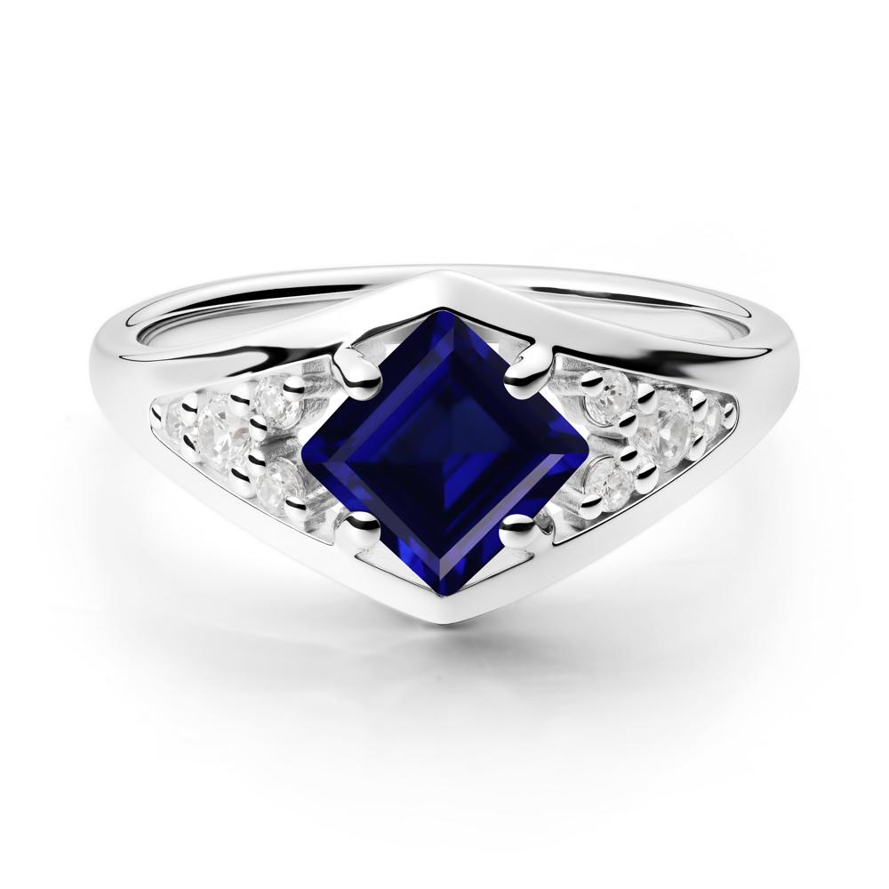 Princess Cut Sapphire Cluster Ring - LUO Jewelry #metal_18k white gold