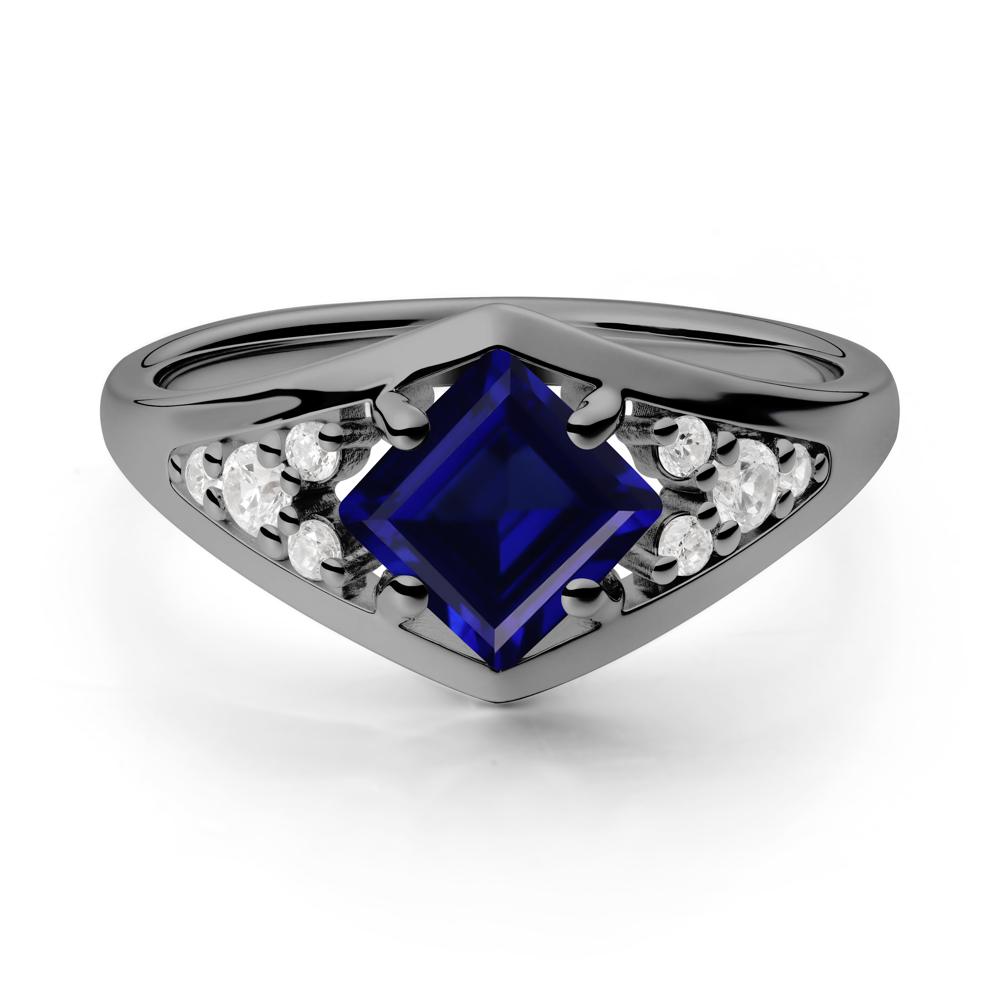 Princess Cut Sapphire Cluster Ring - LUO Jewelry #metal_black finish sterling silver