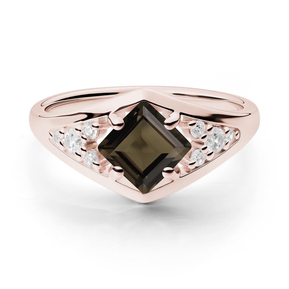 Princess Cut Smoky Quartz Cluster Ring - LUO Jewelry #metal_14k rose gold