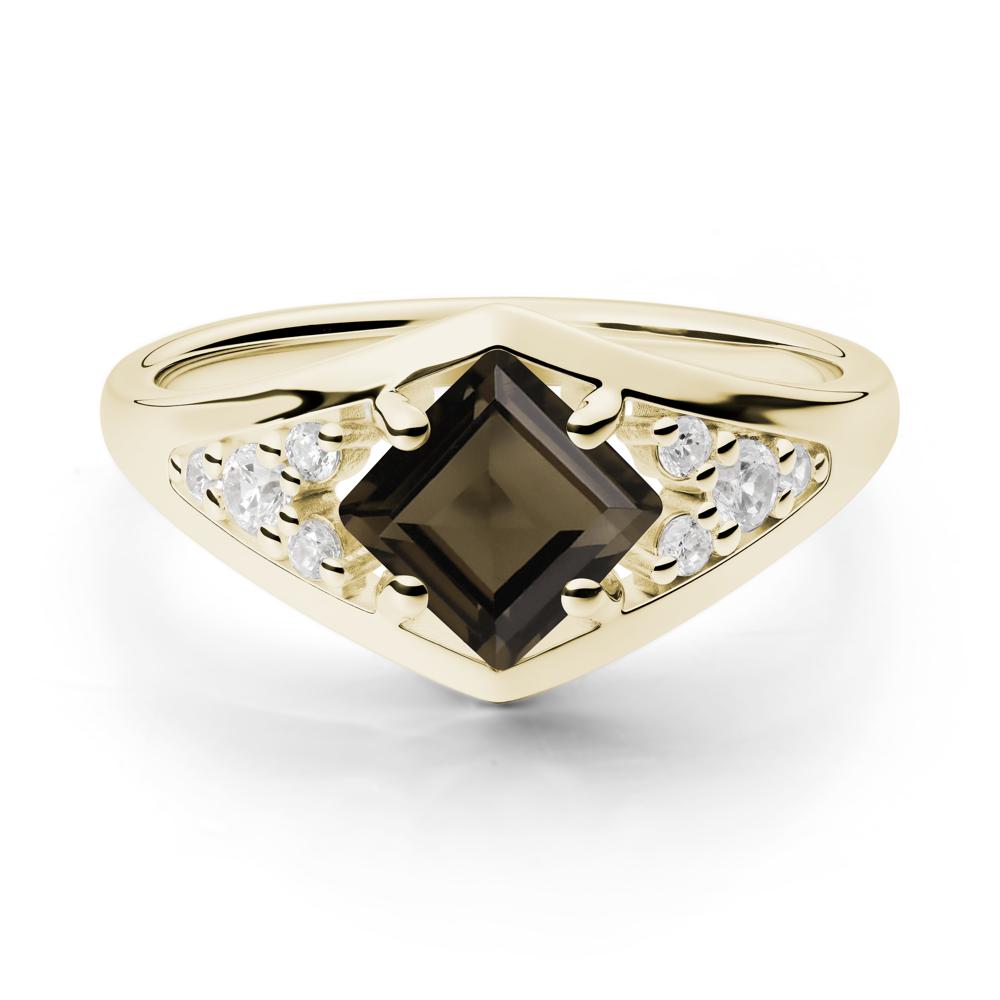 Princess Cut Smoky Quartz Cluster Ring - LUO Jewelry #metal_14k yellow gold