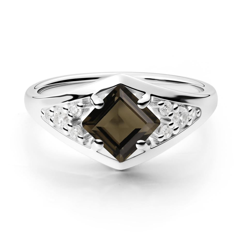 Princess Cut Smoky Quartz Cluster Ring - LUO Jewelry #metal_18k white gold