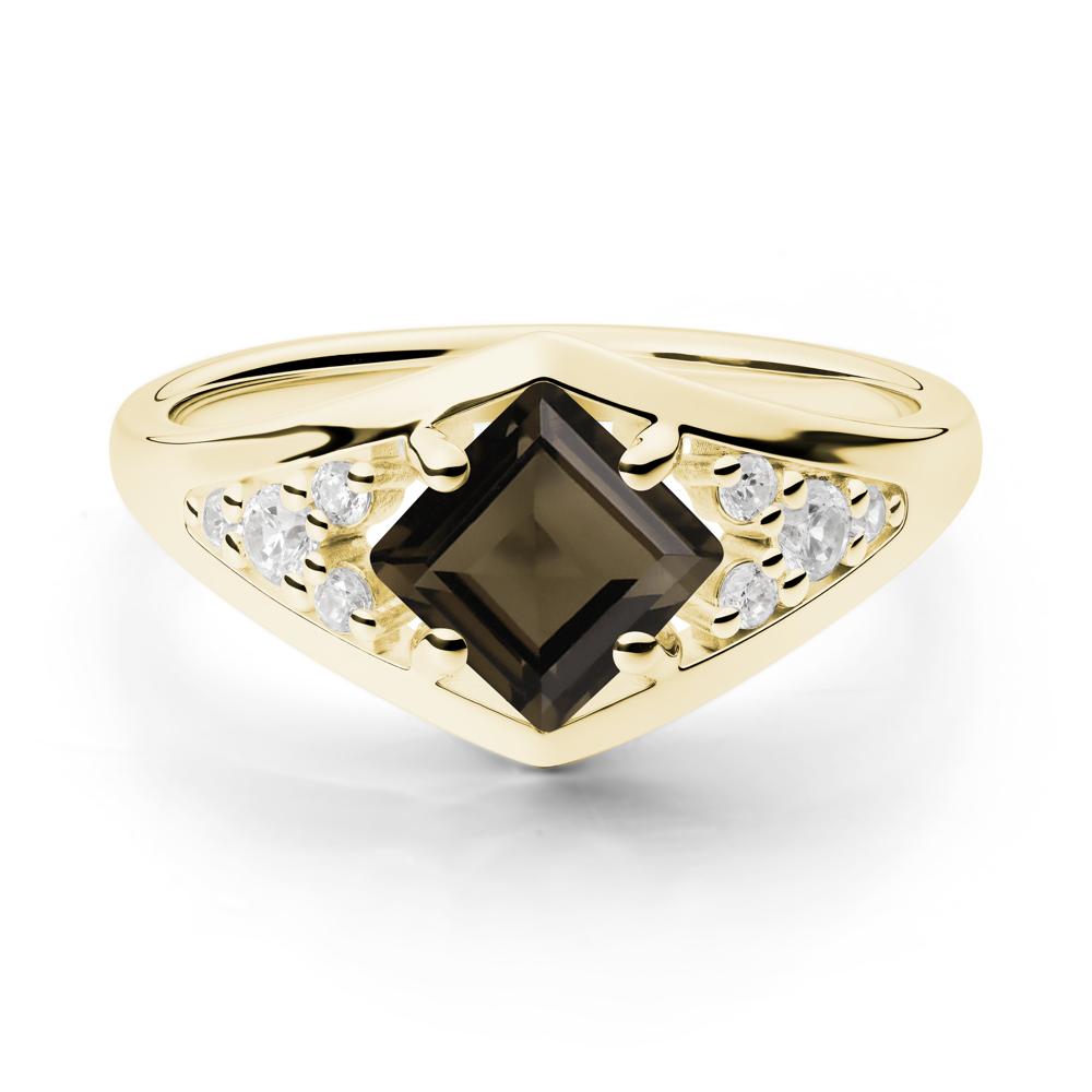 Princess Cut Smoky Quartz Cluster Ring - LUO Jewelry #metal_18k yellow gold