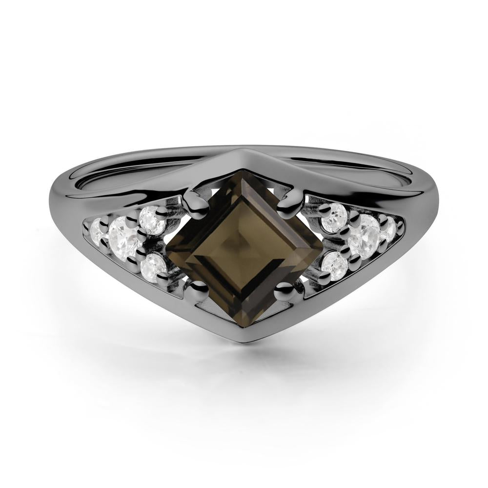 Princess Cut Smoky Quartz Cluster Ring - LUO Jewelry #metal_black finish sterling silver