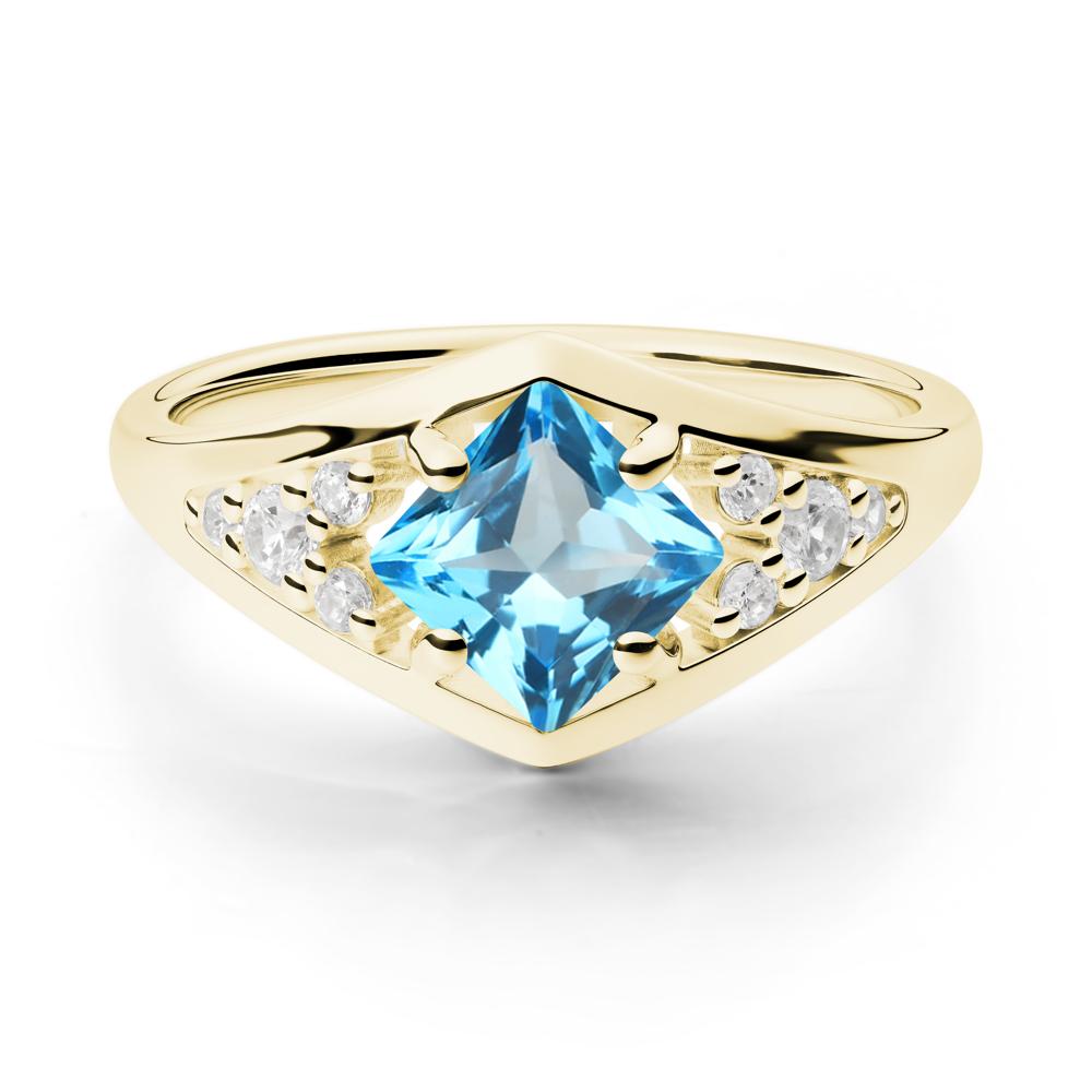 Geometric Princess Cut Swiss Blue Topaz Ring - LUO Jewelry #metal_18k yellow gold