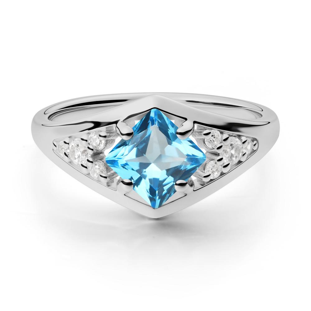 Geometric Princess Cut Swiss Blue Topaz Ring - LUO Jewelry #metal_platinum