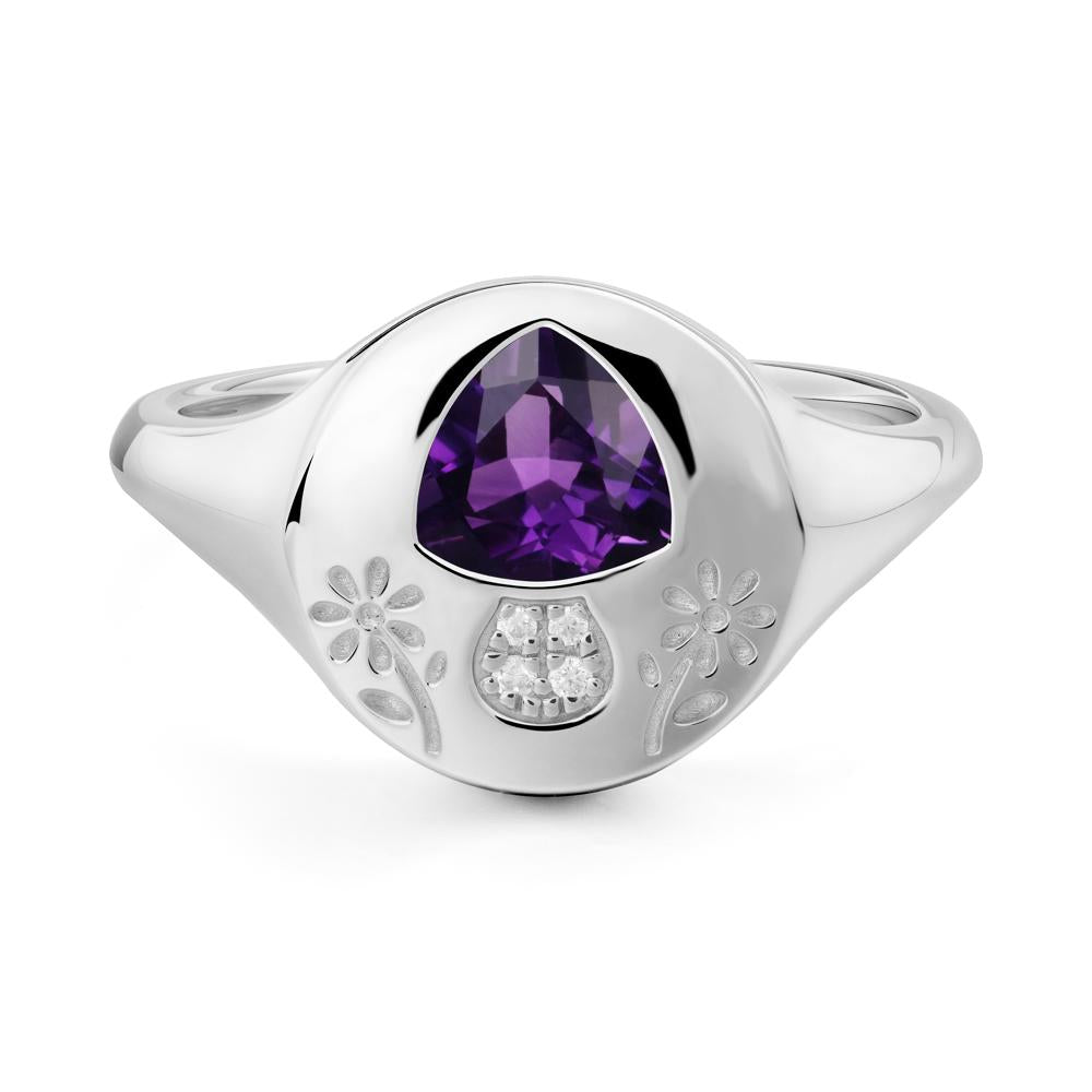 Trillion Cut Amethyst Signet Ring - LUO Jewelry #metal_14k white gold